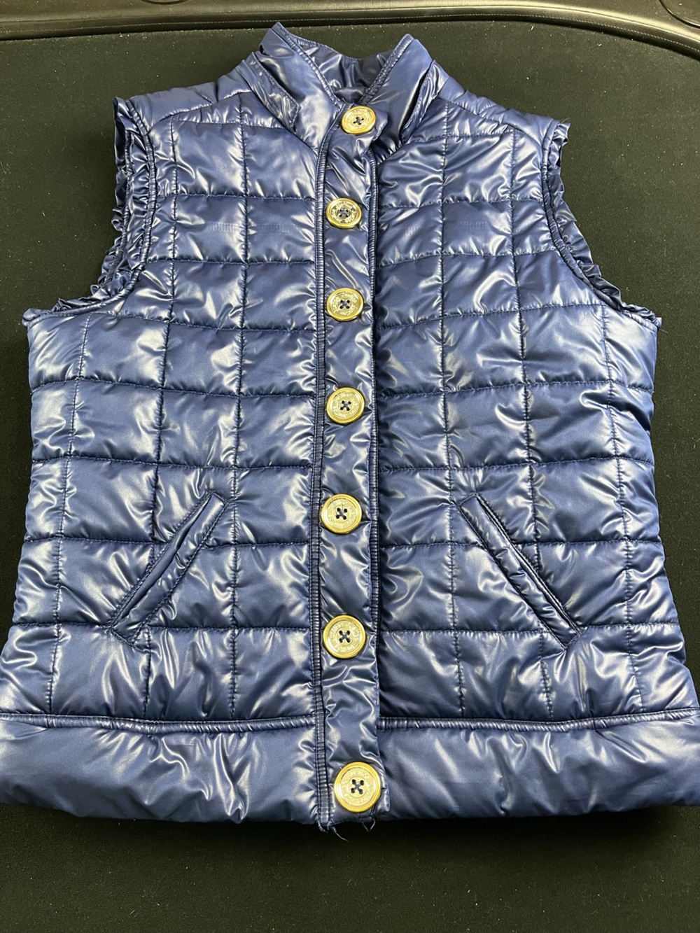 Justice Girls Shiny Quilted Puffer Vest - Navy with Gold Buttons